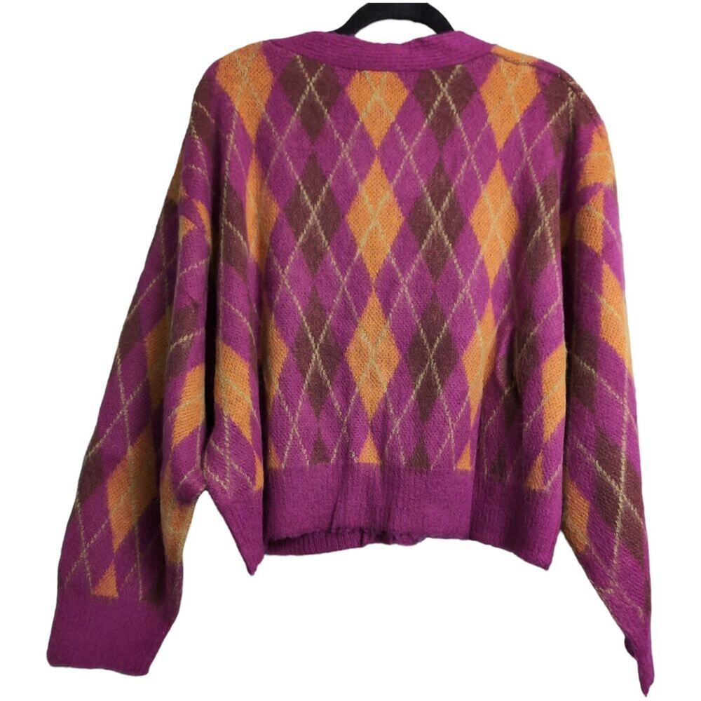 NWT Daydreamer Fuchsia Sunset Argyle Button V Neck Long Sleeve Cardigan M New - Picture 4 of 11